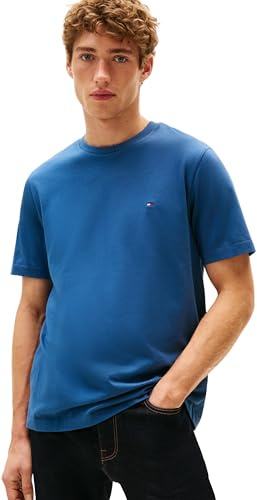 Tommy Hilfiger Uomo T-Shirt Maniche Corte Seasonal Solid Tee con Scollo Rotondo, Blu (Aegean Sea), XL