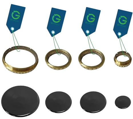 G GRIMALDI Set Spartifiamma Compatibile con Cucine e Piani Cottura Samet, Lofra, Nardi, Franke, 4 Piattelli Smaltati + 4 Corone in Ottone, Nero