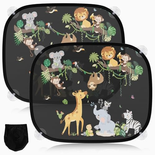 2 Pièces Pare-Soleil Voiture Bébé avec Protection UV, Pare-Soleil Voiture Enfant 45x36,5 cm avec 8 Ventouses et Animal Mignon (Vignes)