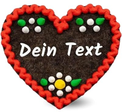 Bavariashop | Filz-Herz-Anstecker mit Wunschname | Hochzeit Namensschild als Anstecker Pin | Herz Namensschilder für Kleidung | Oktoberfest Party Namenskarten | 6,5cm x 7 cm