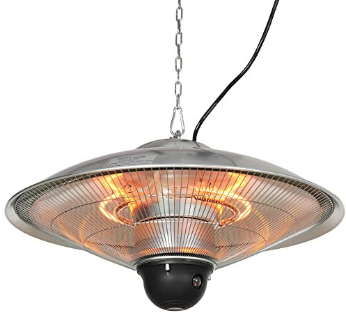 Outsunny Calefactor Exterior de Techo 1010/2210W Estufa de Infrarrojos con Mando a Distancia 2 Niveles de Calor Protección IP44 Aluminio para Terraza Patio Interior Ø58,5x33 cm 12,6 m² Plata