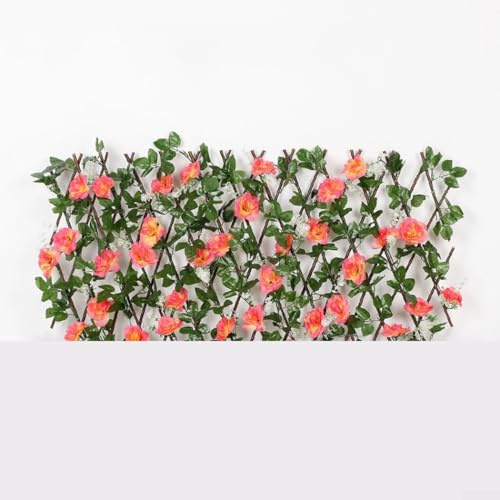 Serenophile Telescopic Fence,Expanding Trellis Artificial Flower Garden Decor Wall Leaf Wood Outdoor Telescopic Fence For Garden(Dark pink)