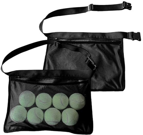 2 x Tennisballband-Halter, Pickleball-Ball-Hüfttasche mit verstellbarem Gürtel, Tennisbälle-Halter, Hüfttasche, Tragetasche für 8 Tennis- oder Pickleball für Radfahren, Golf (schwarz, Größe: 34,7 x 27