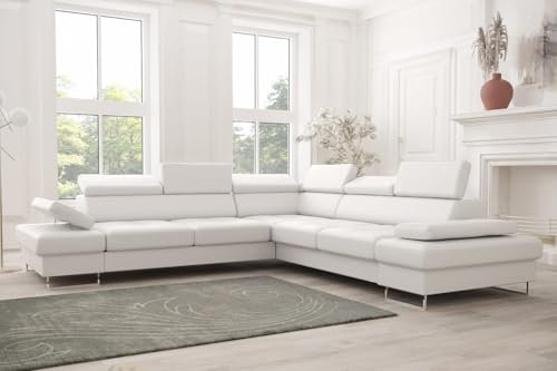 Friderik Sofá esquinero de piel auténtica Galaxy MAX Sofá de cuero 280 × 280 función de sueño (blanco, derecho)