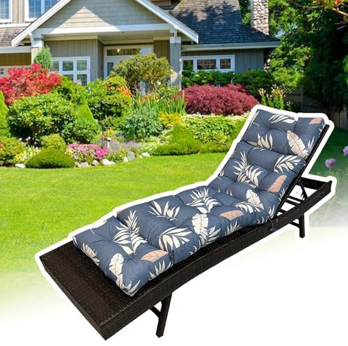 DLLDLGG Chaiselongue-Kissen für Den Außenbereich, Funktionsgewebe, Wasser- und Lichtbeständig, Wasserdichtes Ersatz-Stuhlkissen für Lange Stühle, Sitzkissen für Terrassenmöbel(Gray Leaves)