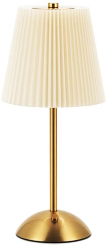 Cordless Rechargeable Table Lamp 3-Color Dimmable Touch Control, 3000mAh Battery Operated Portable Light Beige Fabric Shade for Bedroom, Living Room, Office, Nursery, Bathroom ( Antique Brass, Gift )