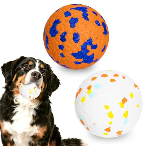 Dog Balls Tennis Ball Toys 2 Pack Dog Toys For Aggressive Chewers Indestructible Durable Teething Chew Bouncy Safe Balls Dogs Floating For Water Toy Fetch Pet Ball For Large Medium Dogs(White+Orange)