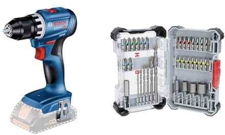 Bosch Professional 18V System Akku Bohrschrauber GSR 18V-45 (Drehzahl 1.900 min⁻¹, inkl. L-BOXX, ohne Akku/Ladegerät) + 35x Extra Hard Schrauberbit‑ und CYL-3 Bohrer-Set, 35‑tlg. (197 x 110,5 mm)