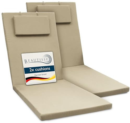 Beautissu Lot de 2 Coussin Bain de Soleil 200x60x5cm Loft RL – Résistance UV Matelas Transat Exterieur Coussin Chaise Longue avec Fermeture Éclair – Nature
