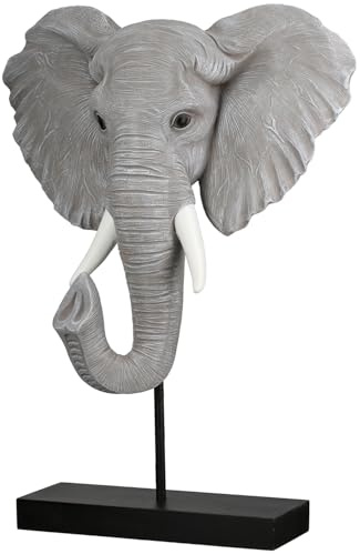 GILDE Skulptur Ringo Elefant aus Kunstharz - grau - aufgeraut - Höhe 42cm x Breite 25cm breit - Elefantenkopf