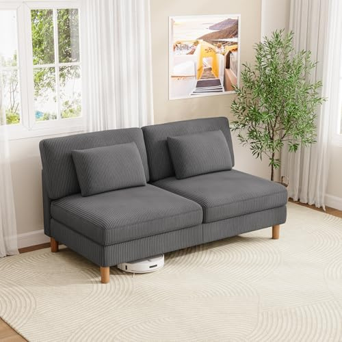 Vesgantti Cord 3 Sitzer Sofa ohne Armlehne, 166cm Modernes Dreiersofa mit Kissen, Kombination Sofa perfekt für Wohnzimmer, Schlafzimmer, Büro, werkzeuglose Montage, 166 * 88 * 84cm