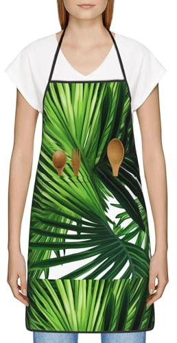 Grembiuli Industriali Foglie Verdi Della Pianta Tropicale Della Palma Robusto Apron Con 2 Tasche Grembiule Per Barbecue Grigliata Bar