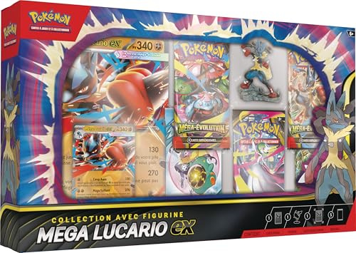 Pokémon : Samling med Mega-Lucario-ex figur (1 briljant texturerat kampanjkort, 1 stort format kampanjkort, 5 boosters och 1 Mega Lucario-figur) från TCG Pokémon