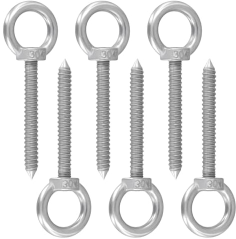 Funsuei 6 stycken rostfritt stål ringskruvar M10, 80 mm längd silver öljettskruvar, ringskruv för lyft- och fästapplikationer