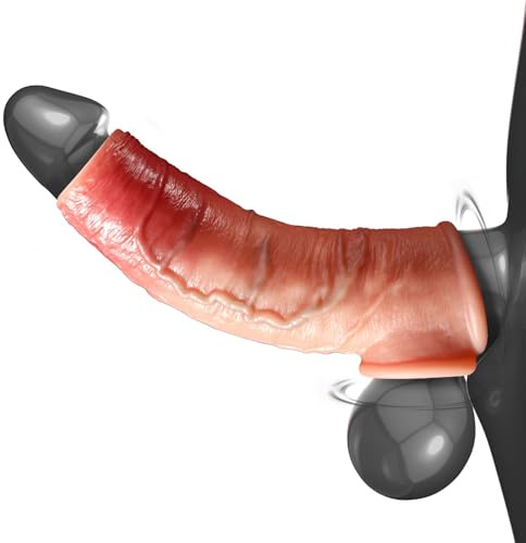 HXLXW Realistische Penishülle mit Hodenring aus Silikon, Penismanschetten Cock Sleeve Penis Hülle für Penisvergrößerung und Zeit Verlängern, Penisstütze Penis-Überzieher Sexspielzeug für Männer
