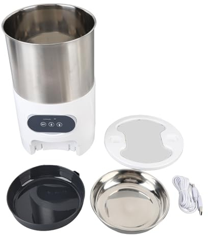 Automatischer Katzenfutterspender 4L mit Doppelschalen, Edelstahl Futterschale, Zeitgesteuerte Fütterung für Katzen und Hunde - Präzise Portionierung, Hygienisch und Praktisch fü