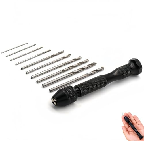 Handbohrer Set Schwarz Mit 10 HSS Bohrer 0.5-2.0mm Modellbau Werkzeug Mini Bohrmaschine Für Holz Kunststoff Und Metall Präzisionsbohrer Für Modellbau Und DIY