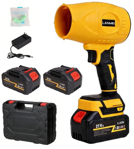 LANMEI Soffiatore elettrico senza fili da 21 V, con 2 batterie e caricabatterie, turbo elettrico da 40 MPH, 600 m³/min, leggero da 1,1 kg, per cortile, vialetto, garage, pulizia piscina, campeggio