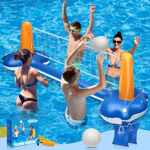 118 Pool Volleyball Net Set for Inground & Above Ground Pools | Complete Pool Game Kit with Water Volleyball, Pump & Adjustable Net, Outdoor Summer Pool Toys for Adults & Family, Pool Party Gift 2026