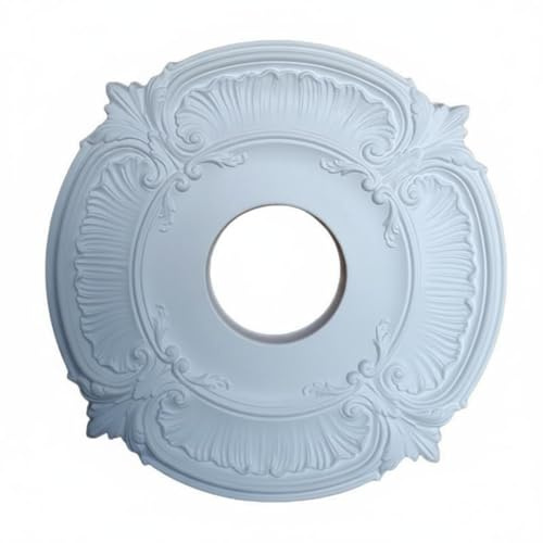Deckenrosette, Florale Decke Medaillon für Schlafzimmer Wohnzim, Weiß | Lampenschirm für Hausbeleuchtung | Dekoratives Deckenleuchten | 30 cm | Runde Lichtplatte | PU-Material | Europäischer Stil