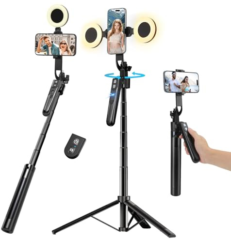 180CM Trípode Automático de Seguimiento Facial para Smartphone con Luz, Trípode Selfie Stick de Rotación 360° para iPhone/Android/GoPro, Trípode de Soporte para Teléfono para Grabaciones de Vídeo en