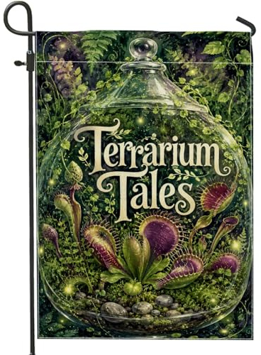 Terrarien-Gartenflagge, Natur, Fantasie, Venusfliegenfalle, Farnfrühling, grüne Jute, doppelseitig, kleine Gartenflagge für den Außenbereich, Veranda, Rasen, Terrasse, Deck, 30,5 x 45,7 cm