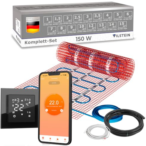 VILSTEIN® Elektrische Fußbodenheizung 150W/m² Set – Komplettset mit WiFi