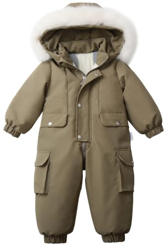 SXSHUN Traje de esquí para niña con capucha de piel, verde, 98