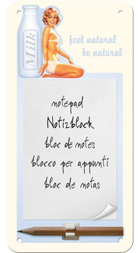 Nostalgic-Art 84011 Pin Up Milk, Notizblock-Schild, 10 x 20 cm