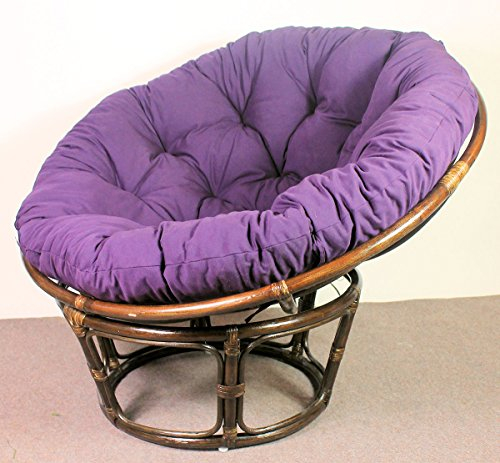 Rattan Papasan Sessel inkl. hochwertigen Polster, D 110 cm, Fb. Darkbrown, Polster violett