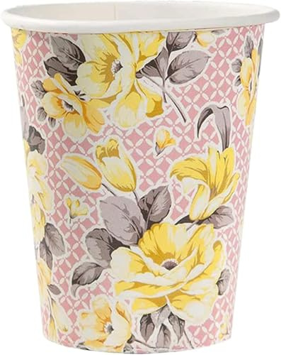 Talking Tables Truly Scrumptious Gobelets en Carton à Motif Floral pour Goûter Festif, Mariage et Fête d'Anniversaire, Rose et Jaune, 250 ml (Paquet de 12)