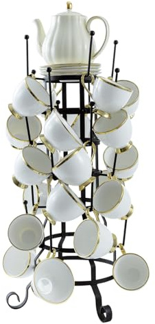 MyGift 24-Hook Rustic Black Iron Coffee Mug Holder, Tea Cup Display Stand, Drinking Glasses Baby Bottle Drying Rack Stand