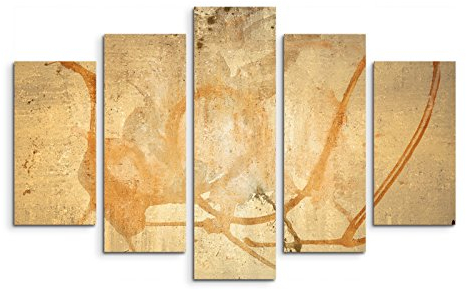 Paul Sinus Art 5 teiliges Wandbild auf Leinwand (Gesamt: H: 100cm B: 160cm) Keilrahmenbild Canvas Fotodruck Leinwandbild Leinwanddruck Kunstdruck Wandbild gelb orange braun Formen