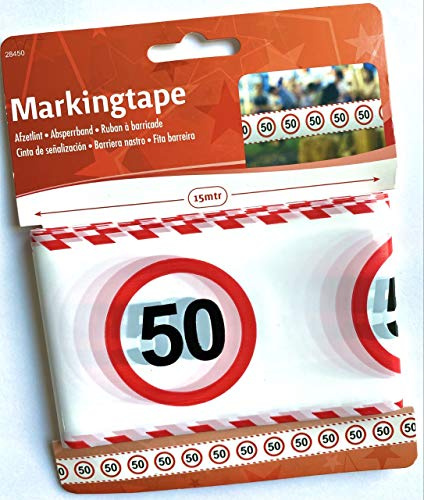 Folat 1 Absperrband * 50. Geburtstag * mit Verkehrsschild-Design // Set Marking Tape Decoration Deko Wimpelkette Jubiläum Fünfzig Jahre