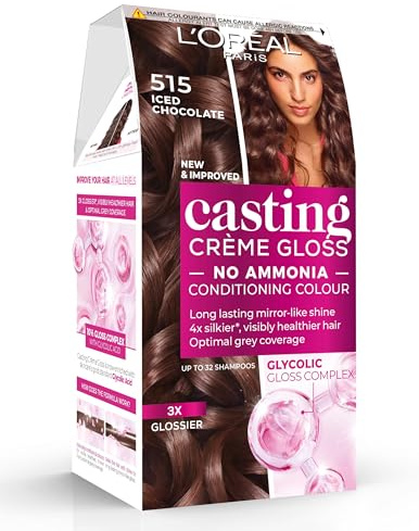 Casting Crème Gloss 515 Iced Chocolate: This no-ammonia, semi-permanent hair colour lasts 32 washes. Experience up to 3x glossier, 4x silkier, visibly healthier hair with a rich, cool iced chocolate.