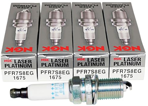 NGK 1675 Spark Plug PFR7S8EG Fine-Wire Laser Welded Dual Platinum Series Compatible with Audi, Volkswagen - 2.0L, Inline 4 Engines - (Set of 4 Spark Plugs)