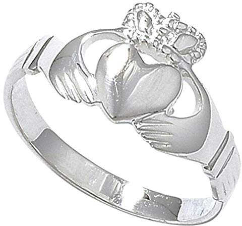 Anello classico irlandese celtico Claddagh in argento Sterling con cuore intagliato – gioielli irlandesi – misure J-R disponibili, R, Metallo