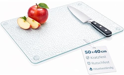 getgastro skärbräda glas 50 x 40, halkfri med fötter, glasskärbräda utan mikroplaster, hygienisk köksbräda, reptålig och värmebeständig yta
