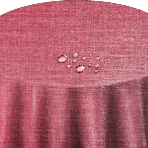 Wachstuch Wachstischdecke Gartentischdecke Leinen Look Pink Oval 140 x 180 cm abwaschbare Tischdecke