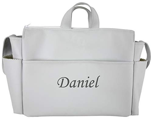 danielstore- Bolso Talega Personalizada con nombre bordado de Polipiel Silla de Paseo. color gris