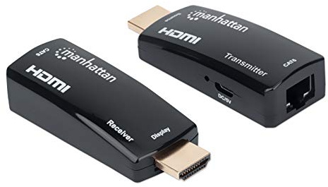 Manhattan 1080p@60Hz Compact HDMI over Ethernet Extender Kit, Extends Distances of Signal up to 60m with a Single Cat6 Ethernet Cable, Transmitter and Receiver included, Power over Cable