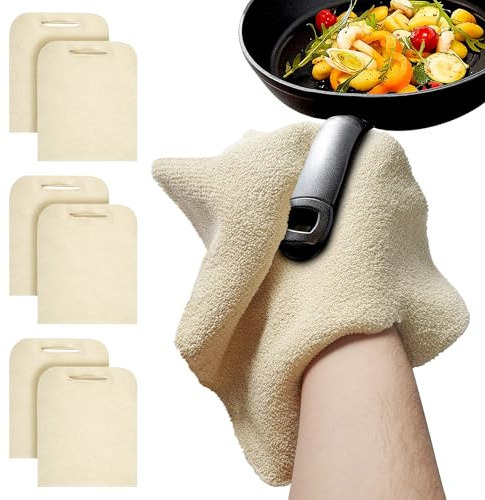 ABC Pack & Supply Terry Cloth Pot Holders - 6 Pack, Beige, Heat Resistant Up to 238°C, Machine Washable, 9 x 12 Inch