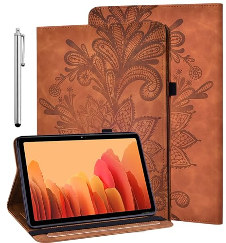 GLANDOTU Case for Huawei Mediapad M5 Lite 10 10.1 inch Tablet Case Lightweight Folio Flip Wallet Lace Embossed PU Leather Cover with Fold Stand Function + Screen Protector & Stylus pen - Brown