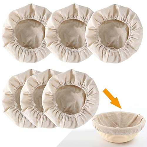 6Pcs Bread Proofing Basket Cloth Rattan Baking Dough Basket Cover Liner Sourdough Banneton Proofing Cloth Fermentation Basket Linen Liner for Baking Supplies (Round 23cm)