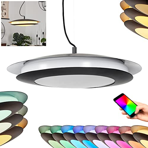 LED Hängeleuchte Ittingen, dimmbare Pendellampe aus Metall in Schwarz/Weiß, Hängelampe m. Fernbedienung, Bluetooth, RGB Farbwechsler, Steuerbar über Smart App, 30,1 Watt, 3400 Lumen, 2700-6500 Kelvin