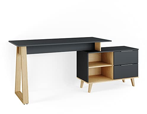 Vicco Schreibtisch Nautica, Anthrazit, 138 x 60 cm | mit Schubladen, XL, kombinierbar mit Möbeln der Neptun-Kollektion