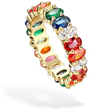 Michooyel Anello Eternity Arcobaleno Anello a fascia per Donna Ragazza Anello Eternity Placcato in Oro 18 Carati Ovale Multicolor con Zirconi Cubici