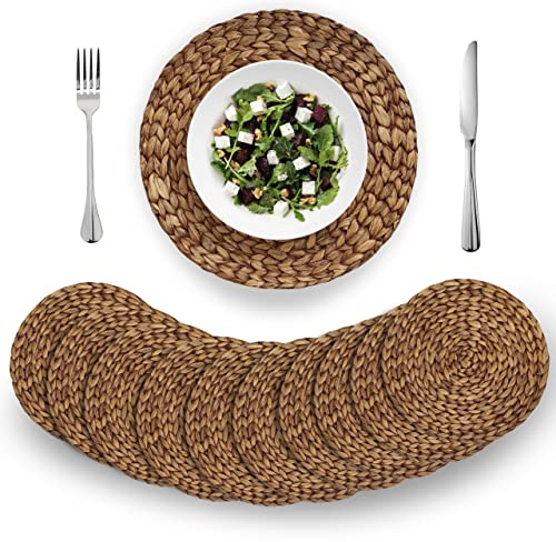 (3 tamaños: 12 a 13 a 15 Pulgadas), BARIEN 13 Pulgadas, manteles Individuales Redondos de Tejido marrón, Juego de 10, manteles Individuales de Tejido de Jacinto de Agua Natural para Mesa de Comedor,