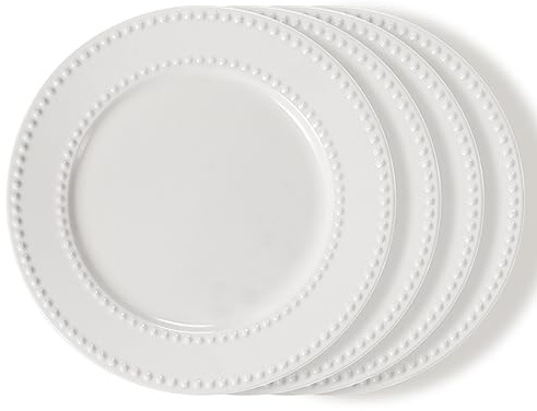 Wareland Embossed Salad Plates Set of 4, 8 inch White Ceramic Dessert Appetizer Plates, Small Dinner Plates, Restaurant Kitchen Dish, Scratch-Resistant, Chip-Resistant, Oven Microwave Dishwasher Safe