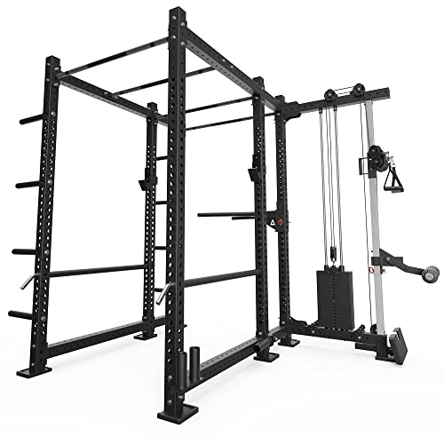 Atletica R8-Raptor PRO Power Rack | Cable Rack 90 kg Stack, Dip-Holme, J-Hooks, 8 Weight Pins, Safeties, Bar Holder, Landmine | 173x265 cm Fläche